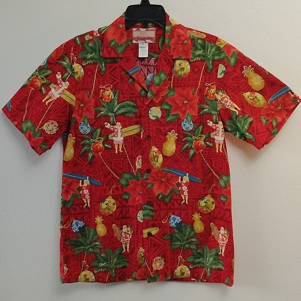 VTG RJC Small Aloha Christmas Button Down Short Sleeve Holiday Hawaiian Shirt 🤙